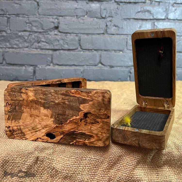 Fly Box Maple Burl Clam Shell - Handcrafted & Made in USA - Hazy Fly Fishing