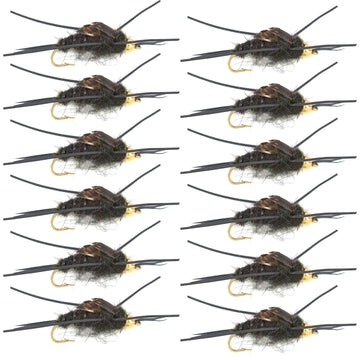 Gold Bead Kaufmann's Black Stone Fly with Rubber Legs - Stonefly Wet Fly - 1 Dozen Flies Hook Size 10 - Hazy Fly Fishing