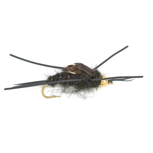 Gold Bead Kaufmann's Black Stone Fly with Rubber Legs - Stonefly Wet Fly - 6 Flies Hook Size 8 - Hazy Fly Fishing