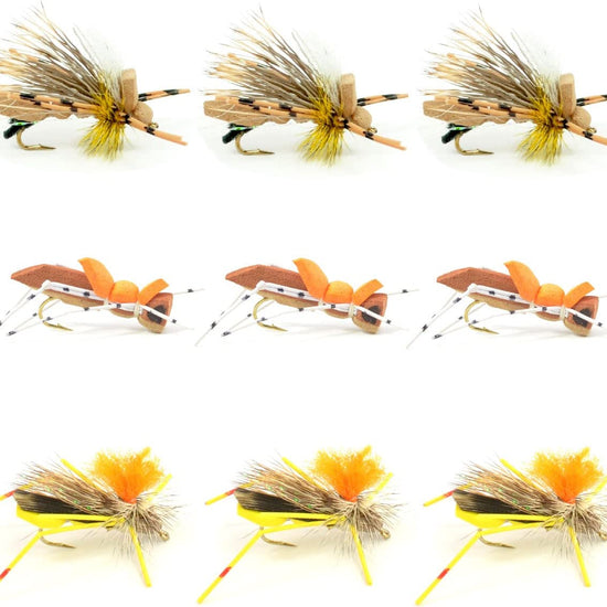 Grasshopper Trout Flies Fishing Flies Assortment Dropper Hopper Foam Body - 9 Flies 3 Patterns Hook Size 10 - Hazy Fly Fishing