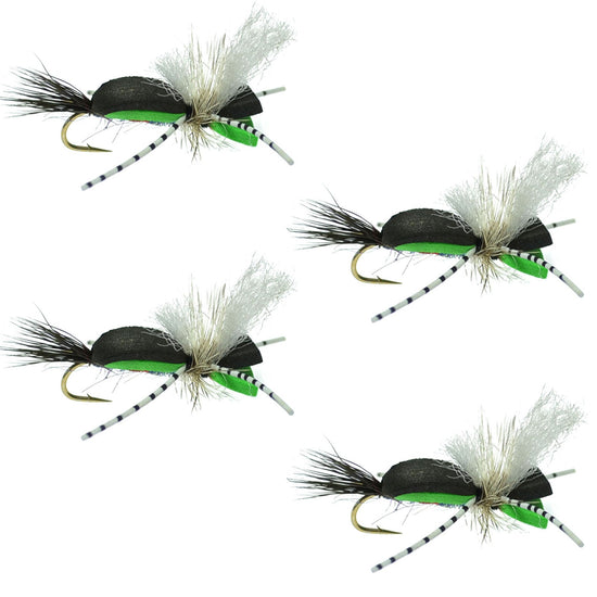 Hippie Stomper Black Green Foam Body Grasshopper Dry Fly - 4 Flies Size 14 - Hazy Fly Fishing