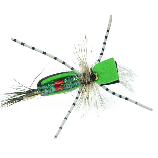 Hippie Stomper Black Green Foam Body Grasshopper Dry Fly - 4 Flies Size 14 - Hazy Fly Fishing