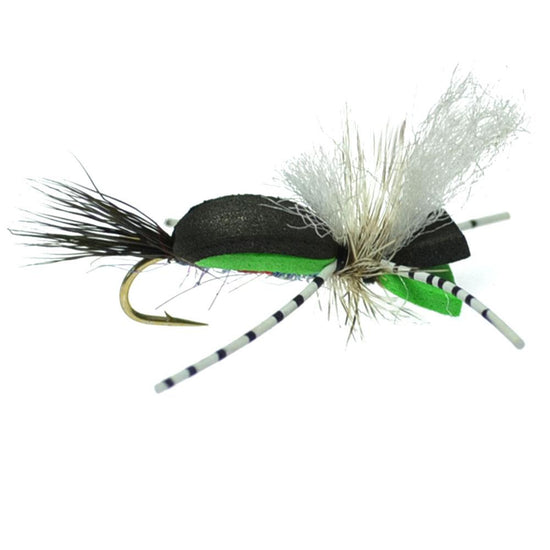 Hippie Stomper Black Green Foam Body Grasshopper Dry Fly - 4 Flies Size 14 - Hazy Fly Fishing