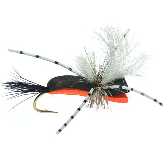Hippie Stomper Black Orange Foam Body Grasshopper Dry Fly - 4 Flies Size 14 - Hazy Fly Fishing
