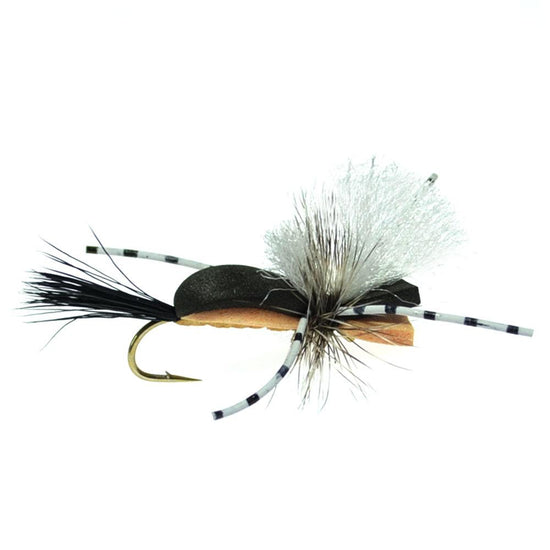 Hippie Stomper Black Tan Foam Body Grasshopper Dry Fly - 4 Flies Size 14 - Hazy Fly Fishing