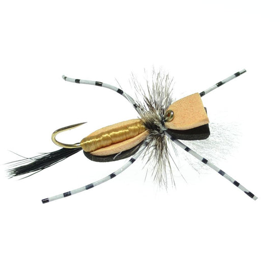 Hippie Stomper Black Tan Foam Body Grasshopper Dry Fly - 4 Flies Size 14 - Hazy Fly Fishing