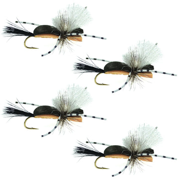 Hippie Stomper Black Tan Foam Body Grasshopper Dry Fly - 4 Flies Size 14 - Hazy Fly Fishing
