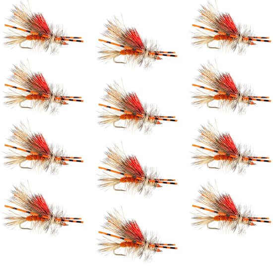 Kaufmann's Orange Crystal Stimulator Rubber Legs Dry Fly - 1 Dozen Flies Hook Size 12 - Hazy Fly Fishing