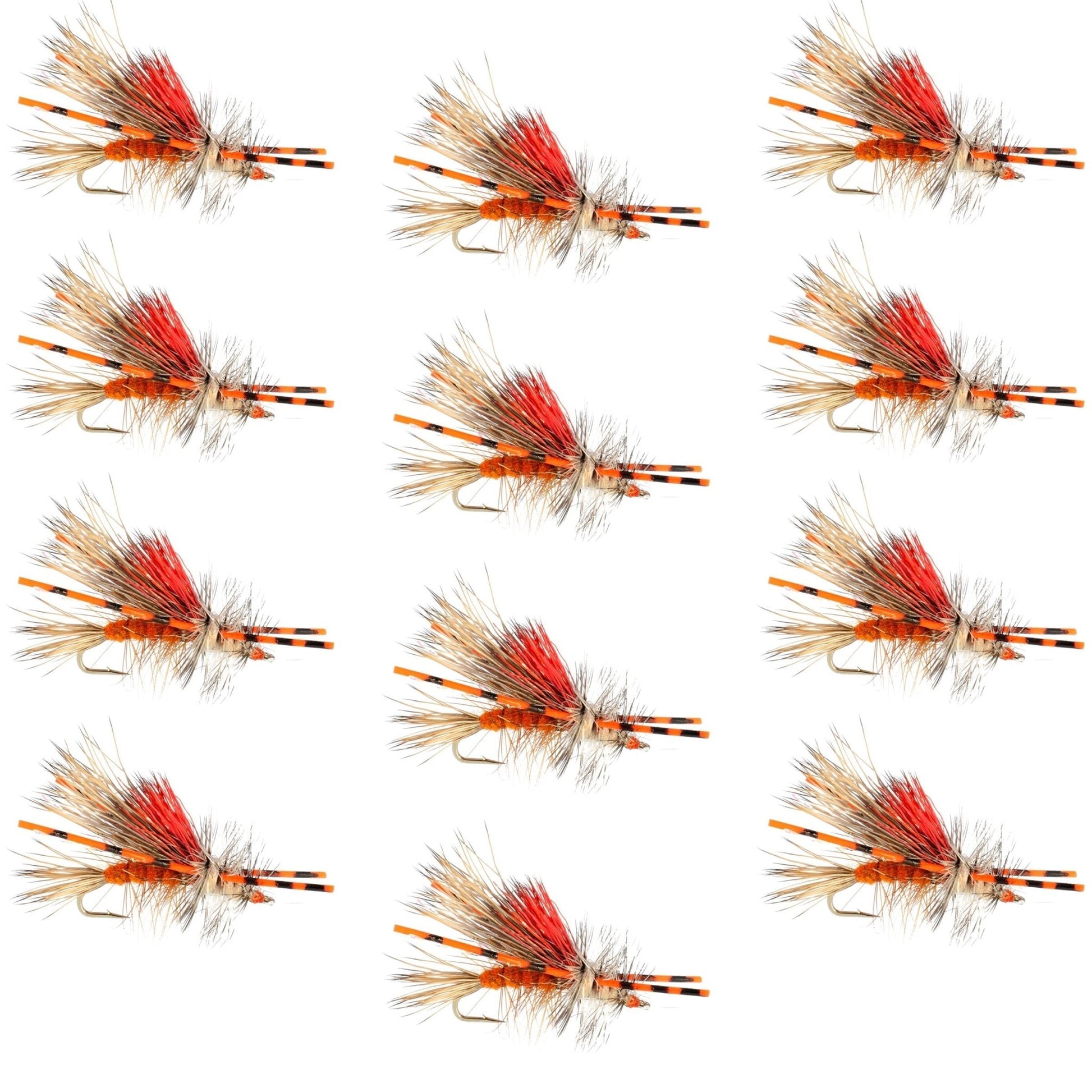Kaufmann's Orange Crystal Stimulator Rubber Legs Dry Fly - 1 Dozen Flies Hook Size 12 - Hazy Fly Fishing