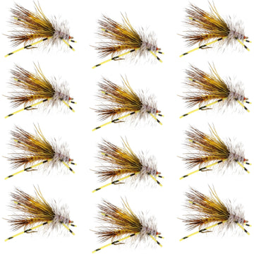 Kaufmann's Yellow Crystal Stimulator Rubber Legs Dry Fly - 1 Dozen Flies Hook Size 10 - Hazy Fly Fishing