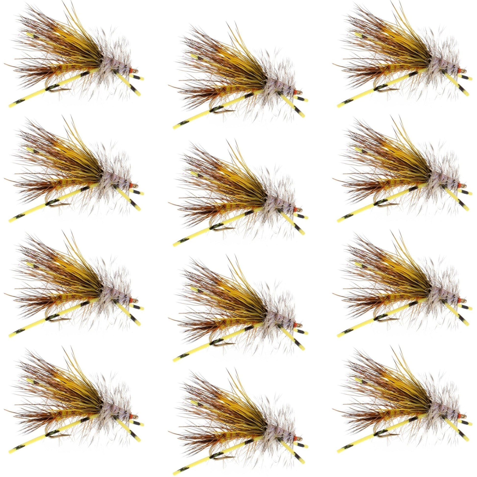 Kaufmann's Yellow Crystal Stimulator Rubber Legs Dry Fly - 1 Dozen Flies Hook Size 14 - Hazy Fly Fishing