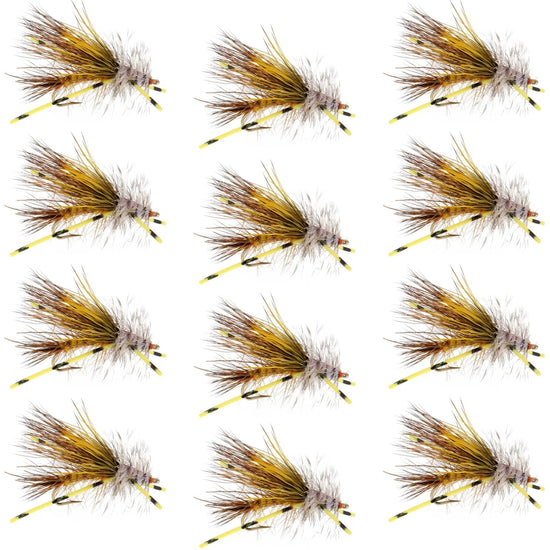 Kaufmann's Yellow Crystal Stimulator Rubber Legs Dry Fly - 1 Dozen Flies Hook Size 16 - Hazy Fly Fishing