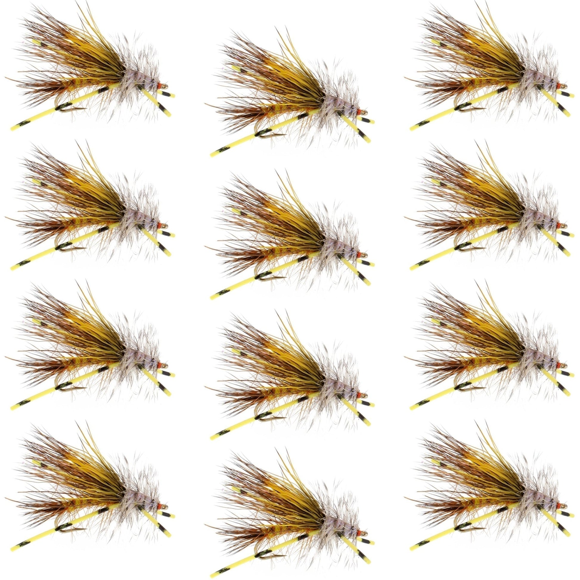 Kaufmann's Yellow Crystal Stimulator Rubber Legs Dry Fly - 1 Dozen Flies Hook Size 16 - Hazy Fly Fishing