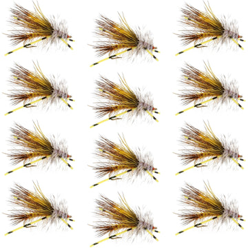 Kaufmann's Yellow Crystal Stimulator Rubber Legs Dry Fly - 1 Dozen Flies Hook Size 16 - Hazy Fly Fishing