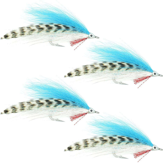 Lefty's Deceiver Saltwater Streamer Fly - Blue/White/Grizzly - 4 Flies Hook Size 1/0 - Hazy Fly Fishing