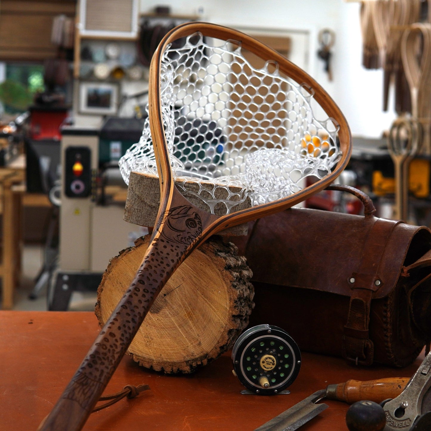 Little Dipper 12"x8" - Brook Trout Engraved - Natural Fly Fishing Traditional Landing Net - Handcrafted & Made in USA - Hazy Fly Fishing