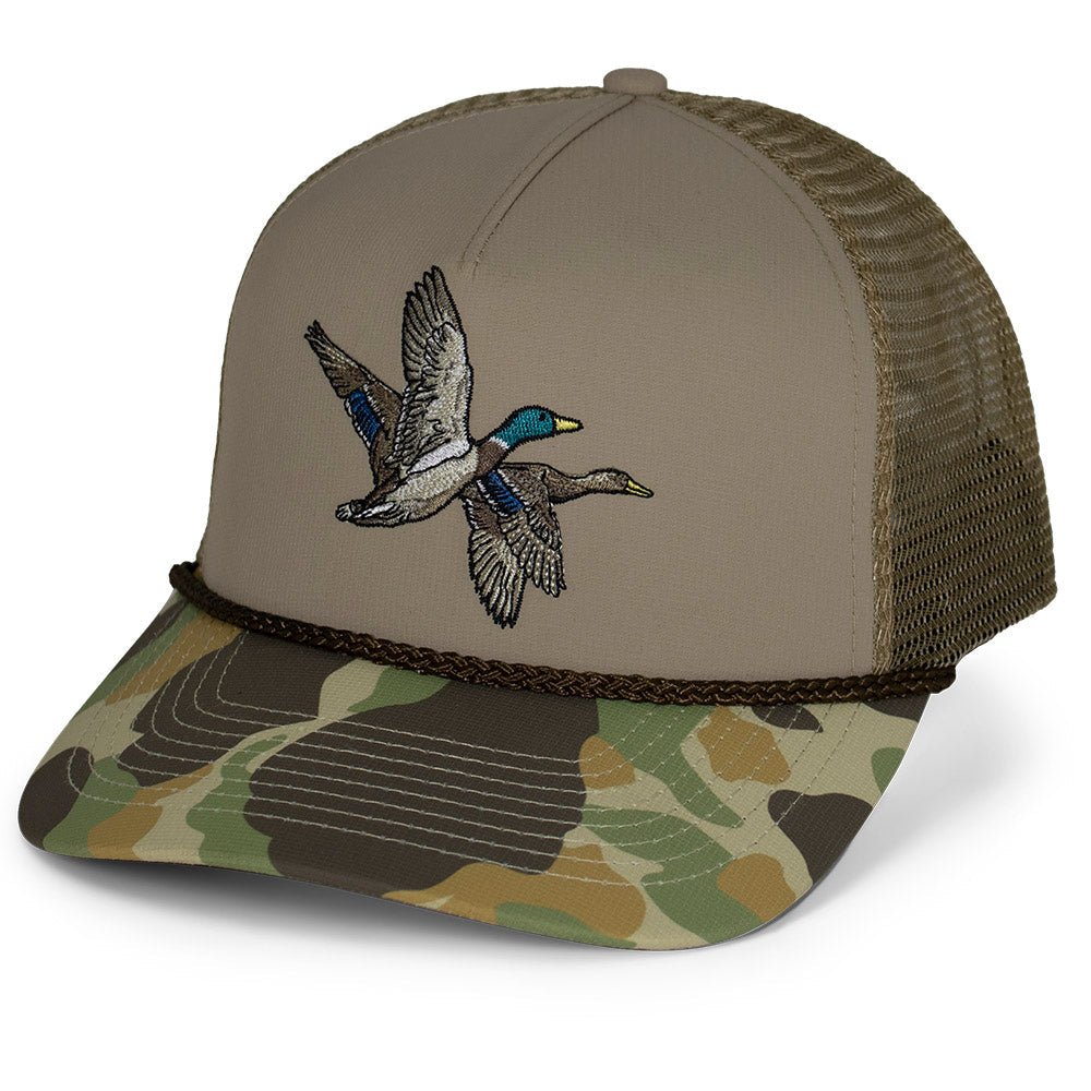 Mallard Drake Pair Old School Camo 5 - Panel Trucker - Hazy Fly Fishing