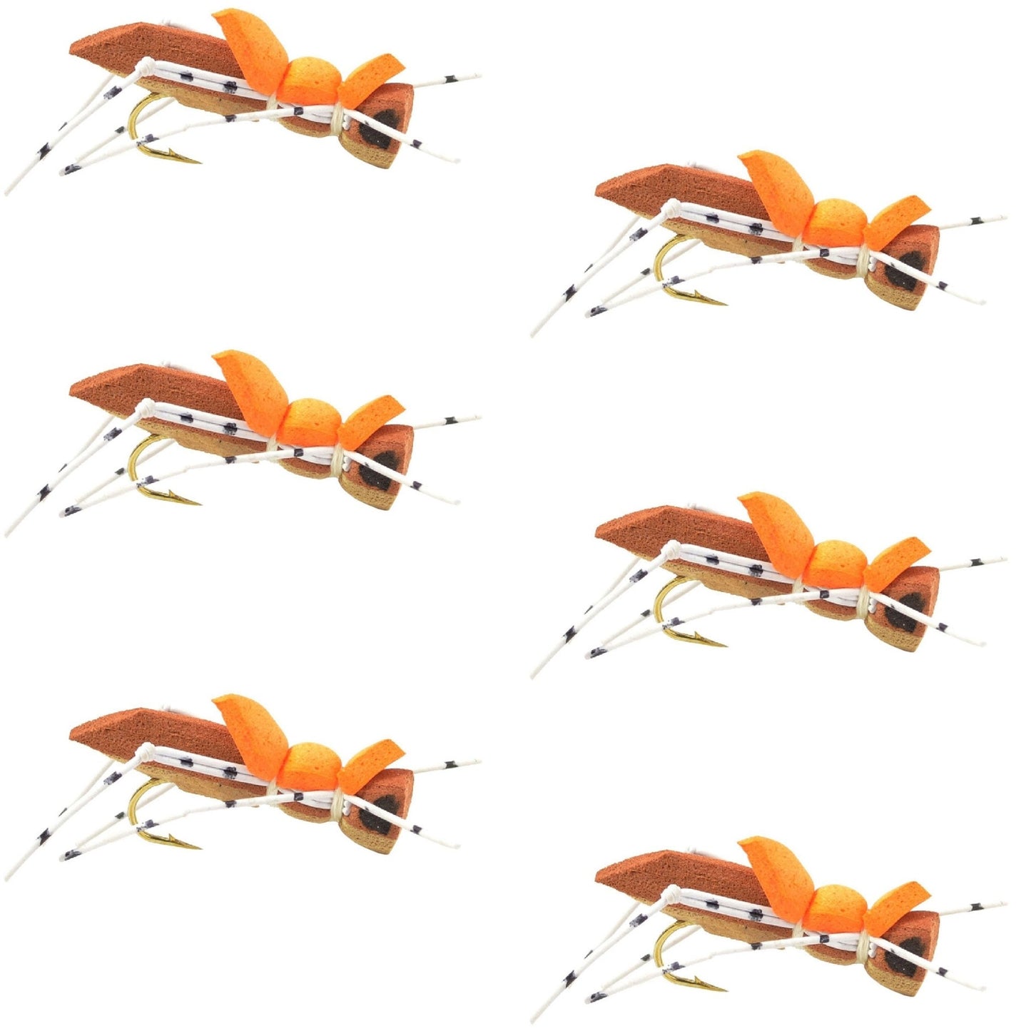 Moorish Hopper Brown Tan Foam Body Grasshopper Fly - 6 Flies Hook Size 10 - Hazy Fly Fishing