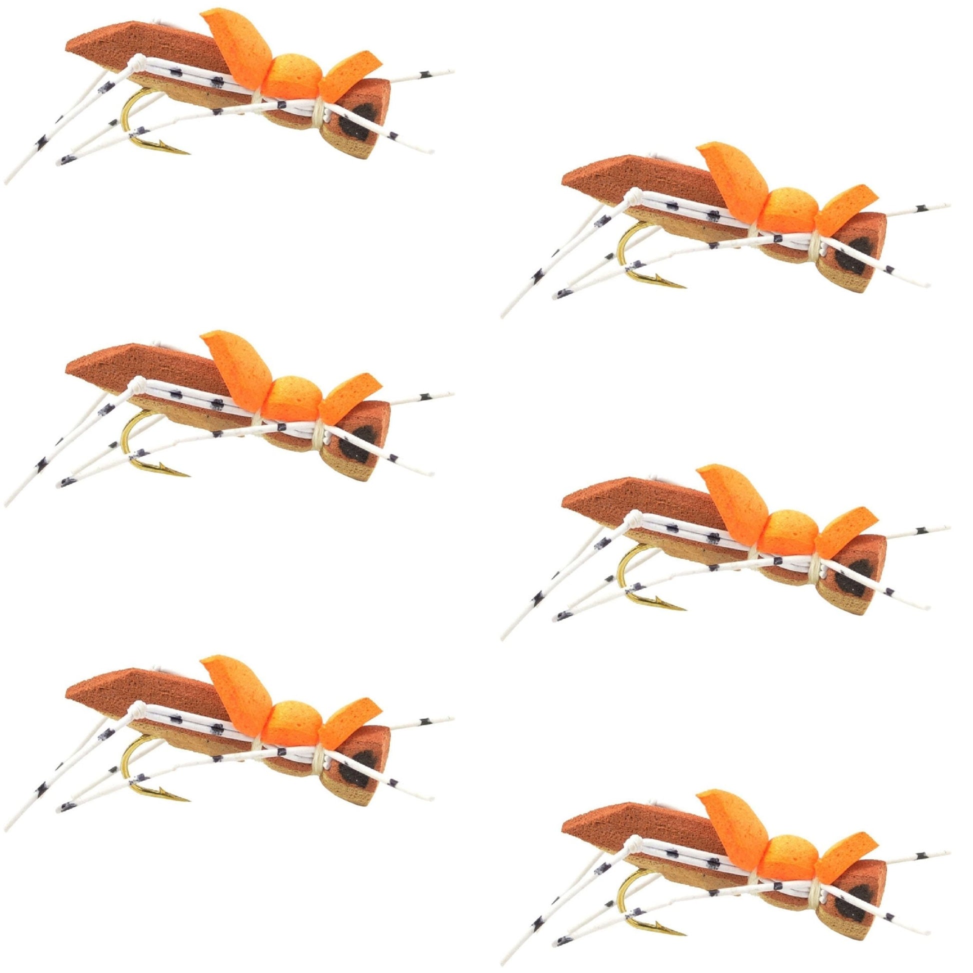 Moorish Hopper Brown Tan Foam Body Grasshopper Fly - 6 Flies Hook Size 10 - Hazy Fly Fishing