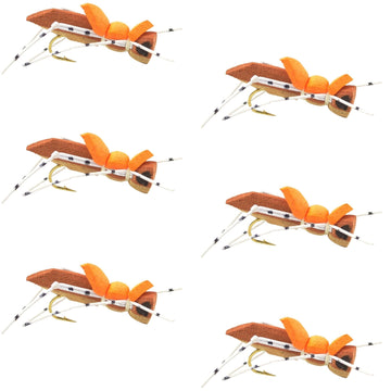 Moorish Hopper Brown Tan Foam Body Grasshopper Fly - 6 Flies Hook Size 10 - Hazy Fly Fishing