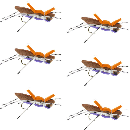 Moorish Hopper Purple Foam Body Grasshopper Fly - 6 Flies Hook Size 10 - Hazy Fly Fishing