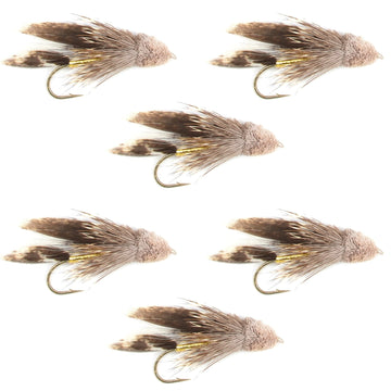 Muddler Minnow Fly Fishing Flies - Classic Bass and Trout Streamers - Set of 6 Flies Hook Size 4 - Hazy Fly Fishing