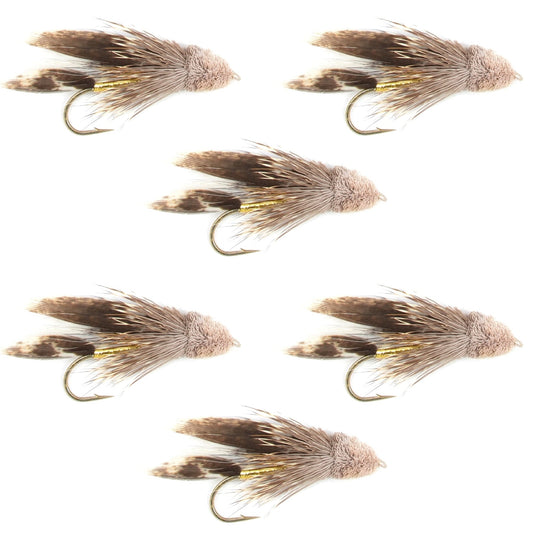 Muddler Minnow Fly Fishing Flies - Classic Bass and Trout Streamers - Set of 6 Flies Hook Size 4 - Hazy Fly Fishing