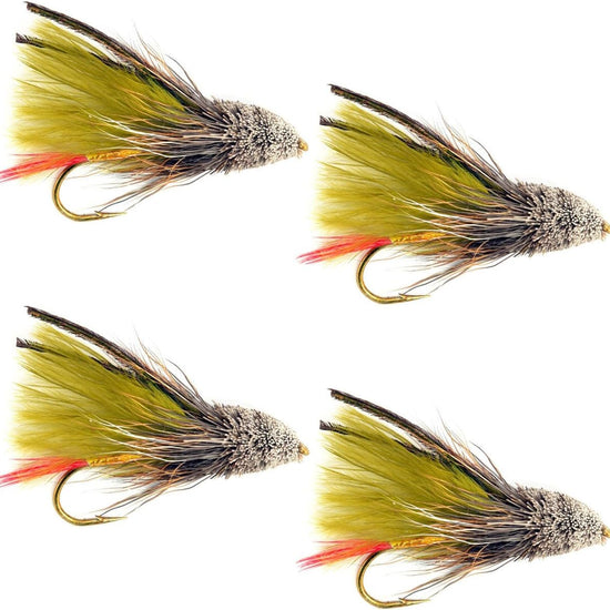 Olive Marabou Muddler Minnow Streamer Flies - 4 Fly Fishing Flies - Hook Size 8 - Hazy Fly Fishing