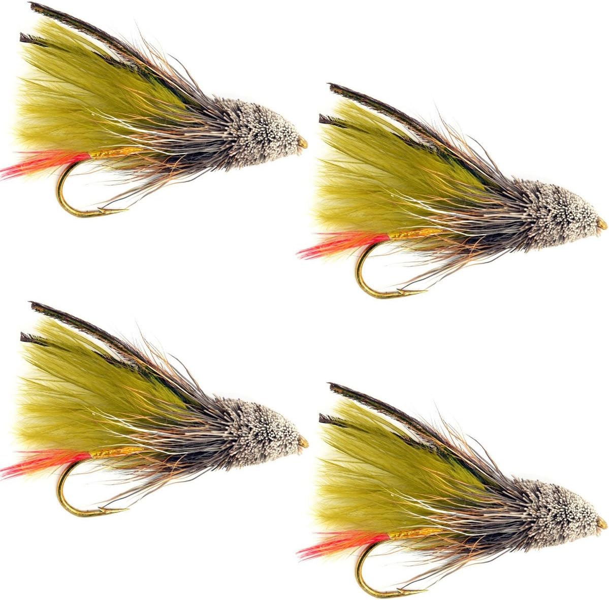 Olive Marabou Muddler Minnow Streamer Flies - 4 Fly Fishing Flies - Hook Size 8 - Hazy Fly Fishing