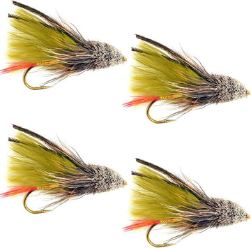 Olive Marabou Muddler Minnow Streamer Flies - 4 Fly Fishing Flies - Hook Size 8 - Hazy Fly Fishing