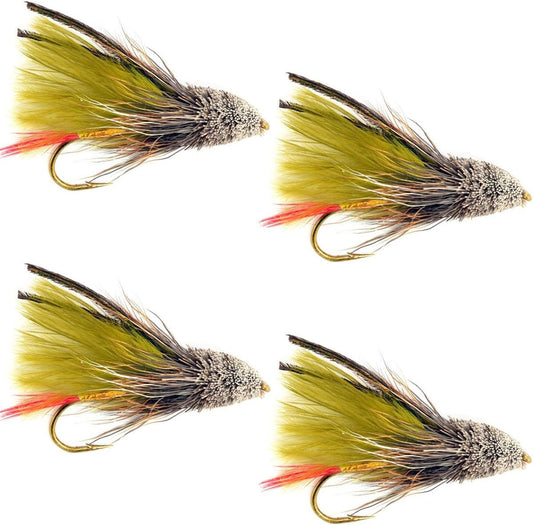 Olive Marabou Muddler Minnow Streamer Flies - 4 Fly Fishing Flies - Hook Size 8 - Hazy Fly Fishing