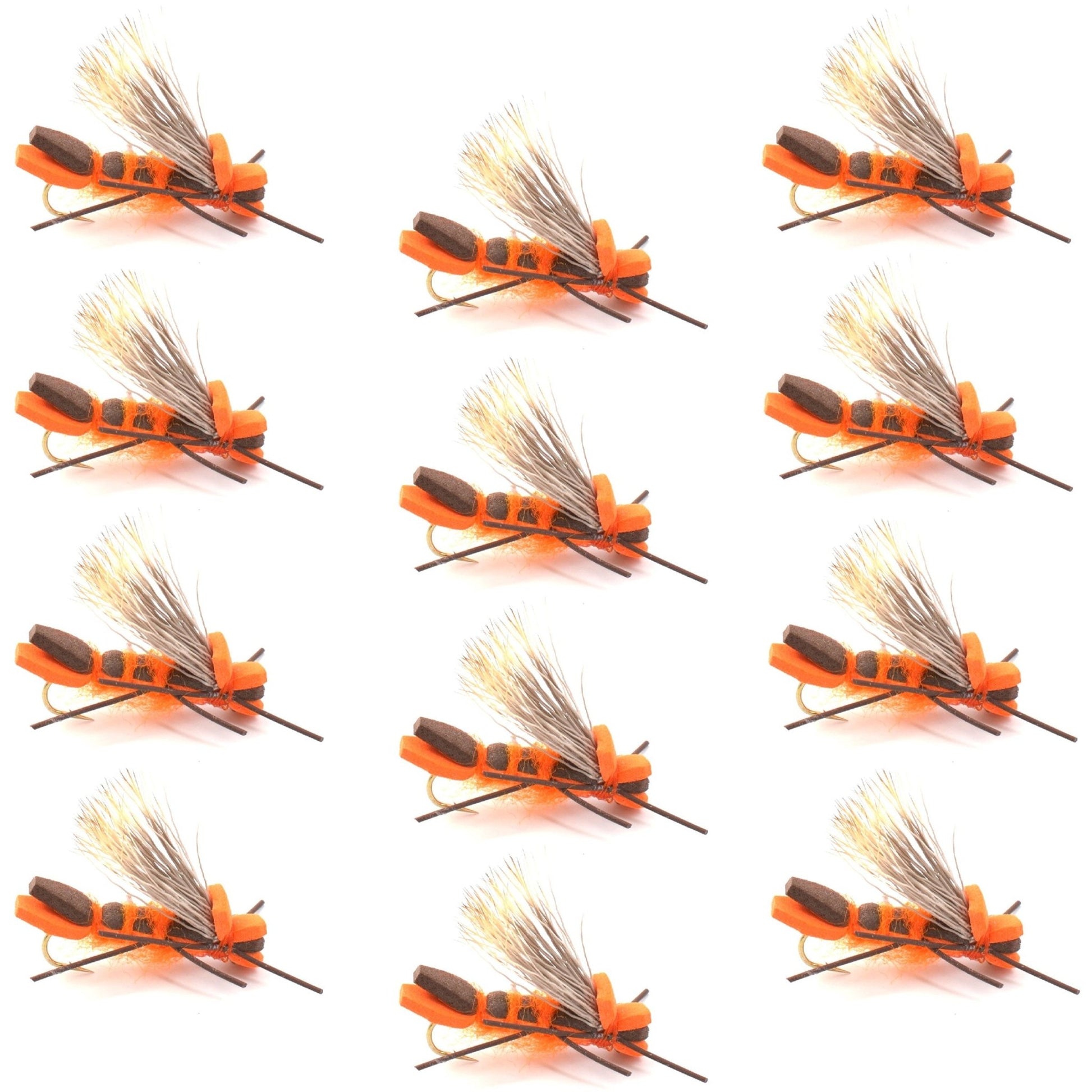Orange Godzilla Hopper - Foam Grasshopper or Adult Salmonfly Fly Pattern - 1 Dozen Flies Hook Size 10 - Hazy Fly Fishing