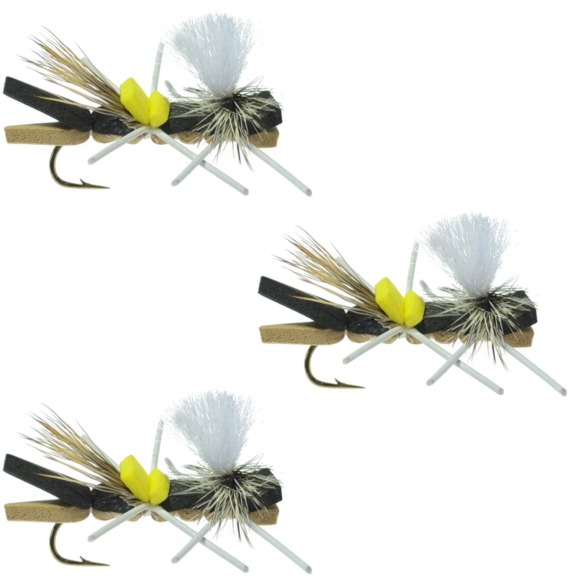 Pack Parachute Chernobyl Ant Black Tan Foam Body Grasshopper Fly 6 Flies Hook Size 10 - Hazy Fly Fishing