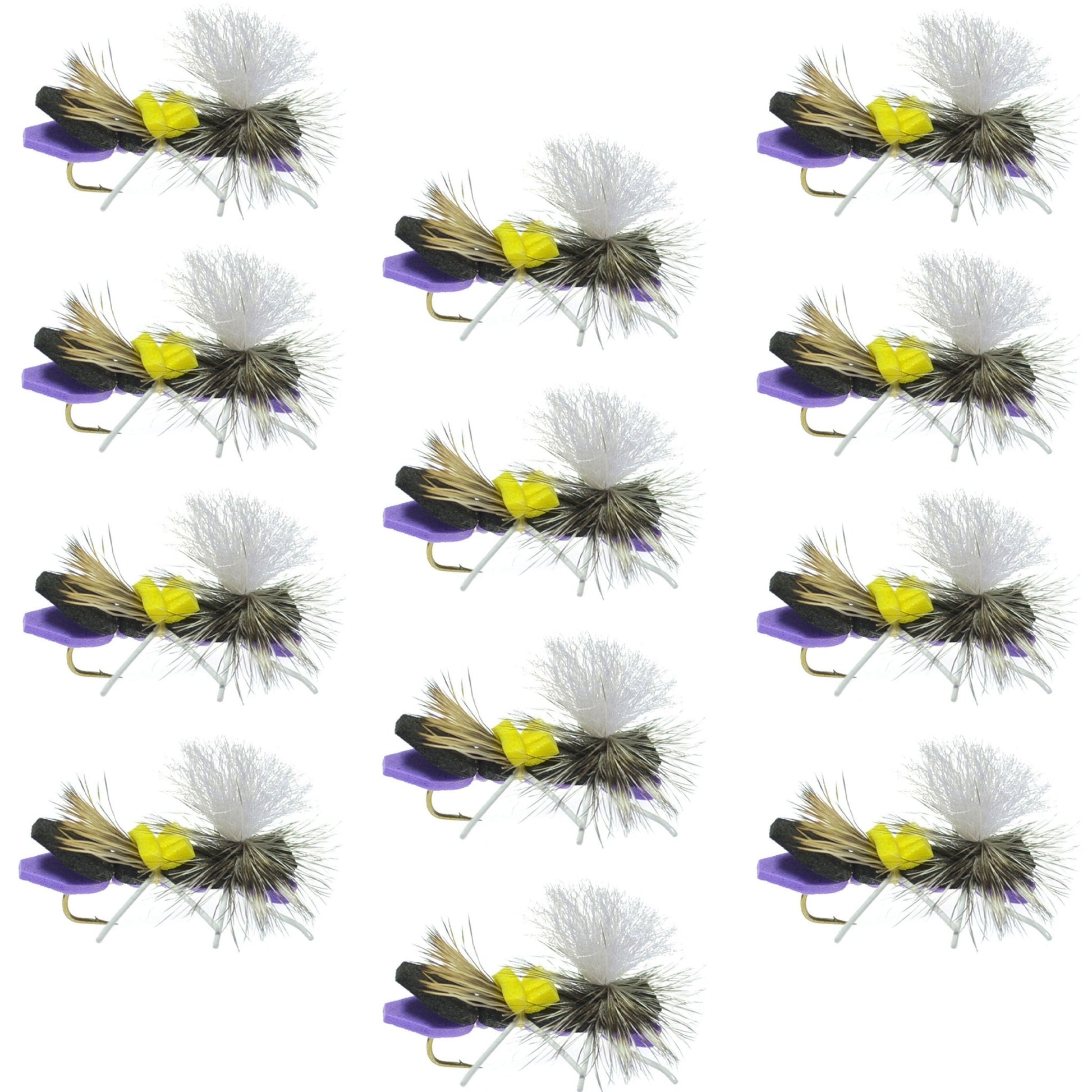Parachute Chernobyl Ant Purple Foam Body Grasshopper Fly - 1 Dozen Flies Hook Size 10 - Hazy Fly Fishing