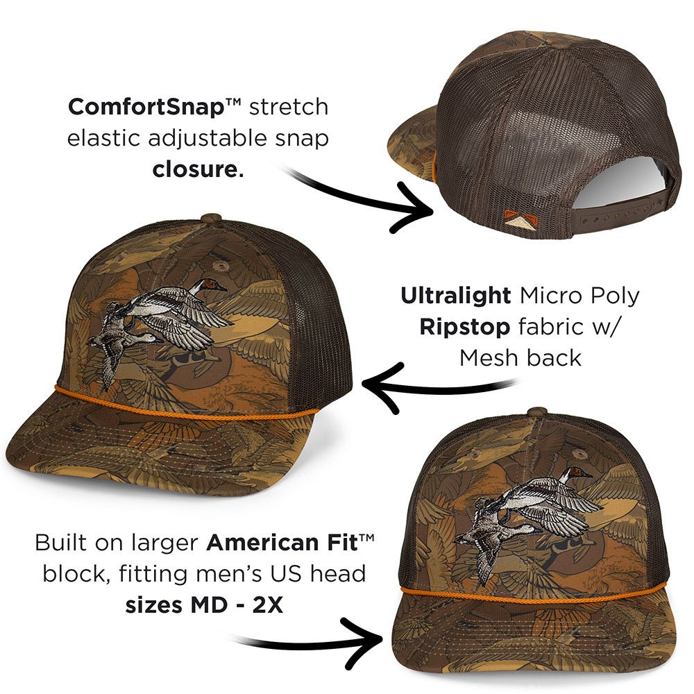 Pintail Pair Duck Hat Waterfowl Print 6 - Panel Rope Cap - Hazy Fly Fishing