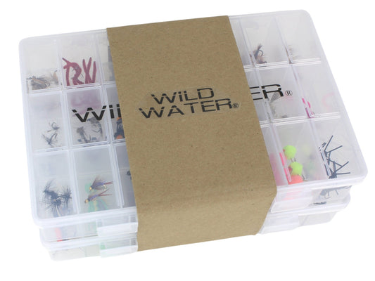 Premium Fly Assortment, 123 Flies | 2 Clear Fly Boxes | Wild Water Fly Fishing - Hazy Fly Fishing