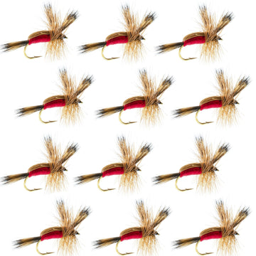 Red Humpy Classic Hair Wing Dry Fly - 1 Dozen Flies Hook Size 12 - Hazy Fly Fishing