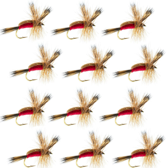 Red Humpy Classic Hair Wing Dry Fly - 1 Dozen Flies Hook Size 16 - Hazy Fly Fishing