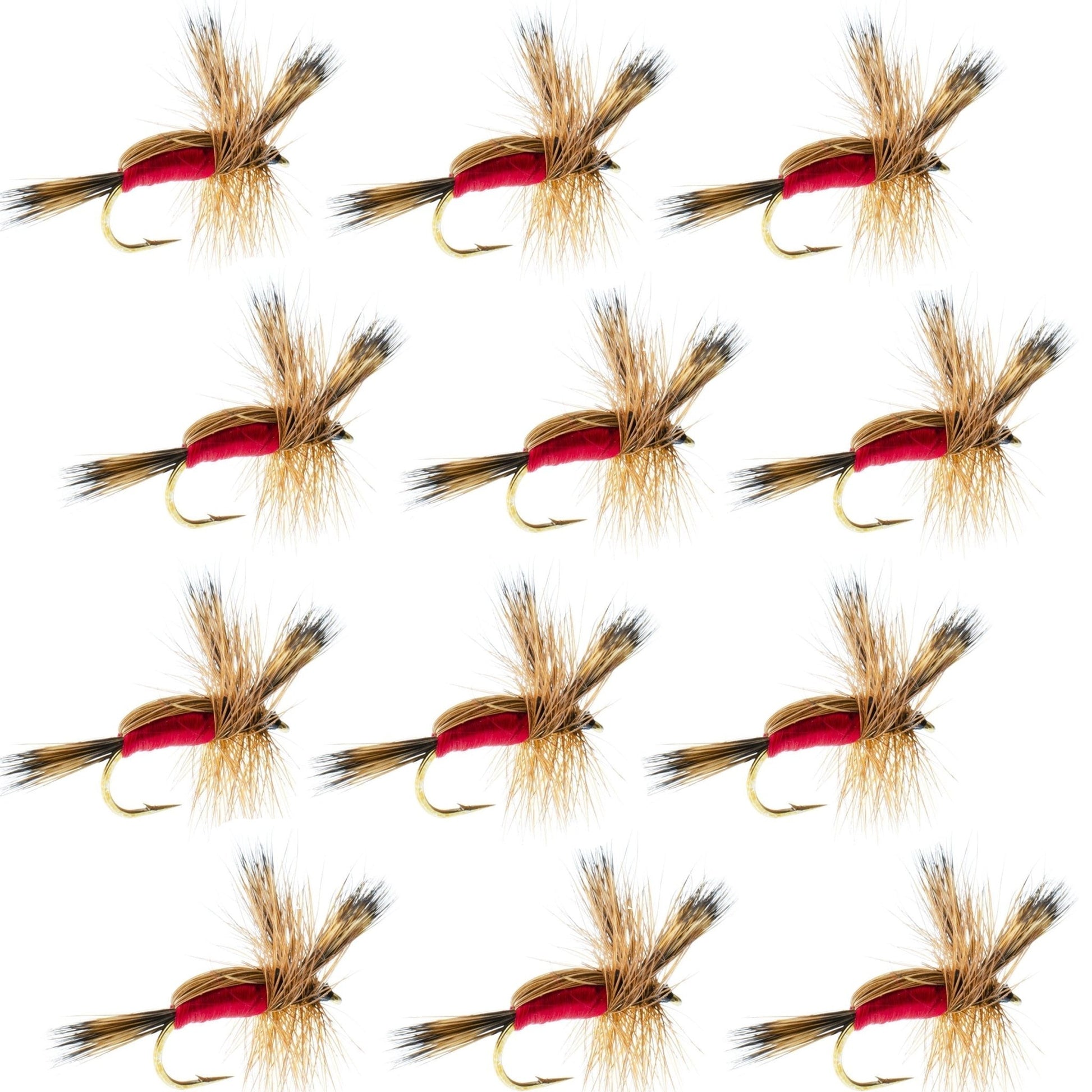 Red Humpy Classic Hair Wing Dry Fly - 1 Dozen Flies Hook Size 16 - Hazy Fly Fishing