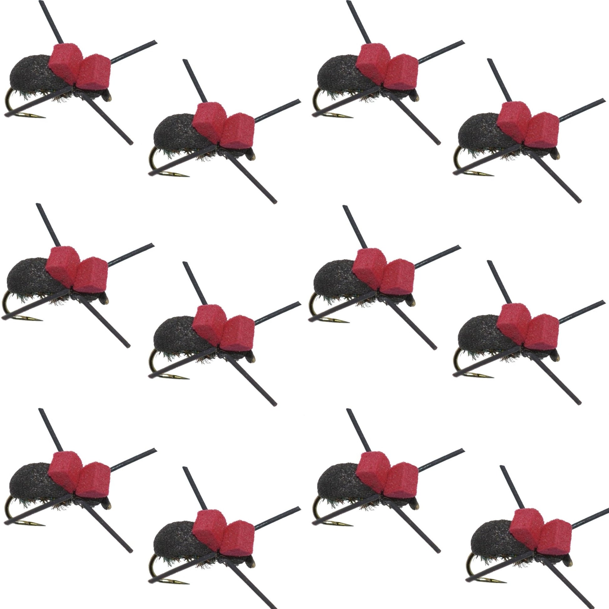 Red Top Black Foam Beetle Terrestrial Trout Dry Fly Fishing Flies - 1 Dozen Flies Size 14 - Hazy Fly Fishing