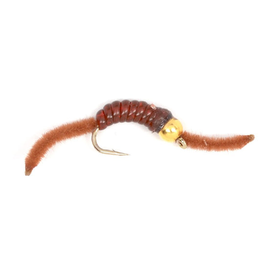 San Juan Bead Head Power Worm Brown V - Rib - 6 Flies Hook Size 10 - Hazy Fly Fishing