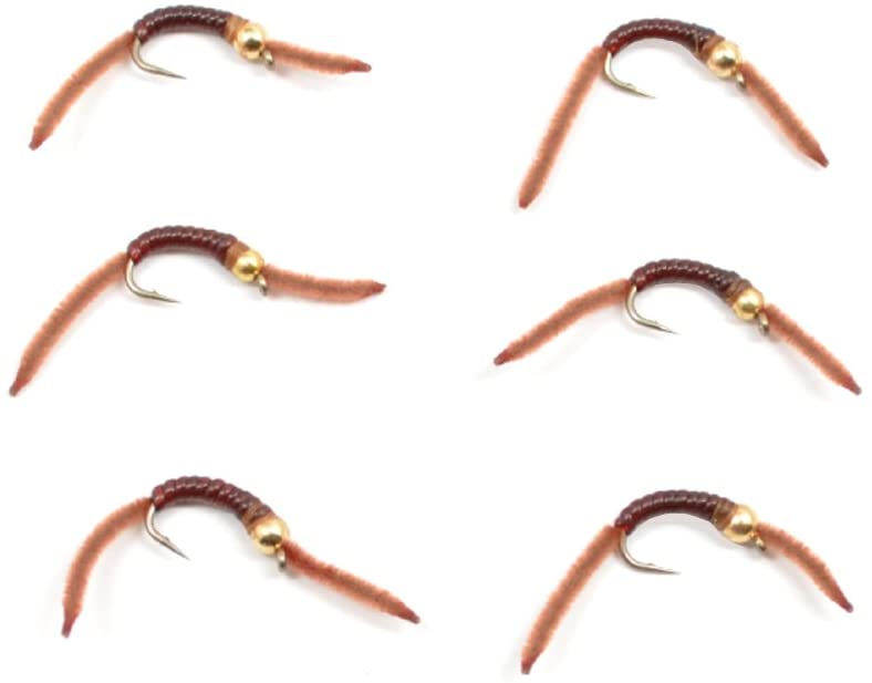 San Juan Bead Head Power Worm Brown V - Rib - 6 Flies Hook Size 10 - Hazy Fly Fishing
