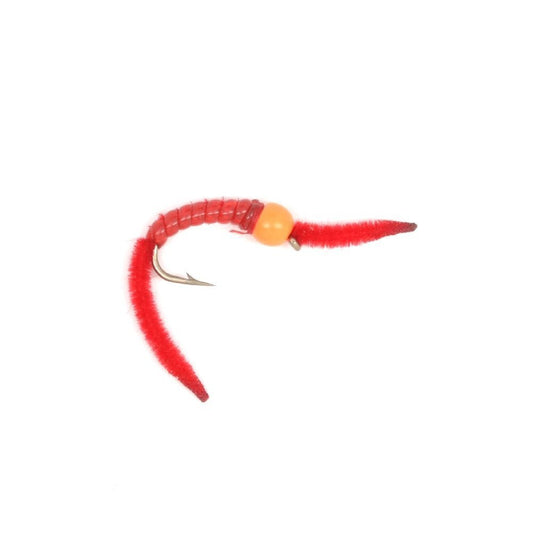 San Juan Worm Orange Bead Head Power Worm Red V - Rib - 1 Dozen Nymph Flies Hook Size 14 - Hazy Fly Fishing