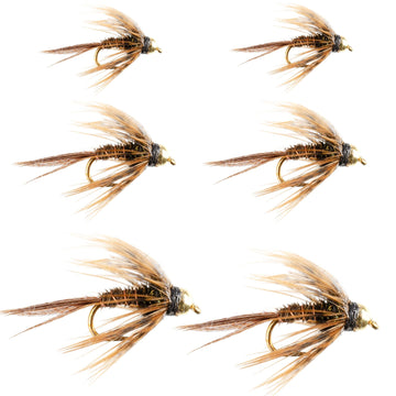 Soft Hackle Bead Head Pheasant Tail Nymph Fly Fishing Flies - 6 Flies Hook Size 14 - Hazy Fly Fishing