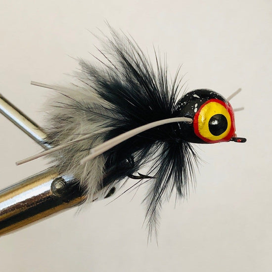 Spherical Body Popper, Size 4 |Black and White | Qty. 4 | Wild Water Fly Fishing - Hazy Fly Fishing
