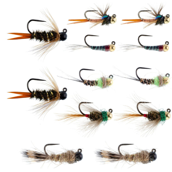 Tactical Czech Nymph Fly Fishing Flies Collection - One Dozen Tungsten Bead Euro Nymphing Fly Assortment - 2 Each of 6 Patterns - Hook Sizes 12, 14 and 16 - Hazy Fly Fishing