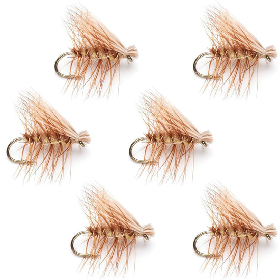 Tan Elk Hair Caddis Classic Trout Dry Fly - Set of 6 Flies Size 18 - Hazy Fly Fishing