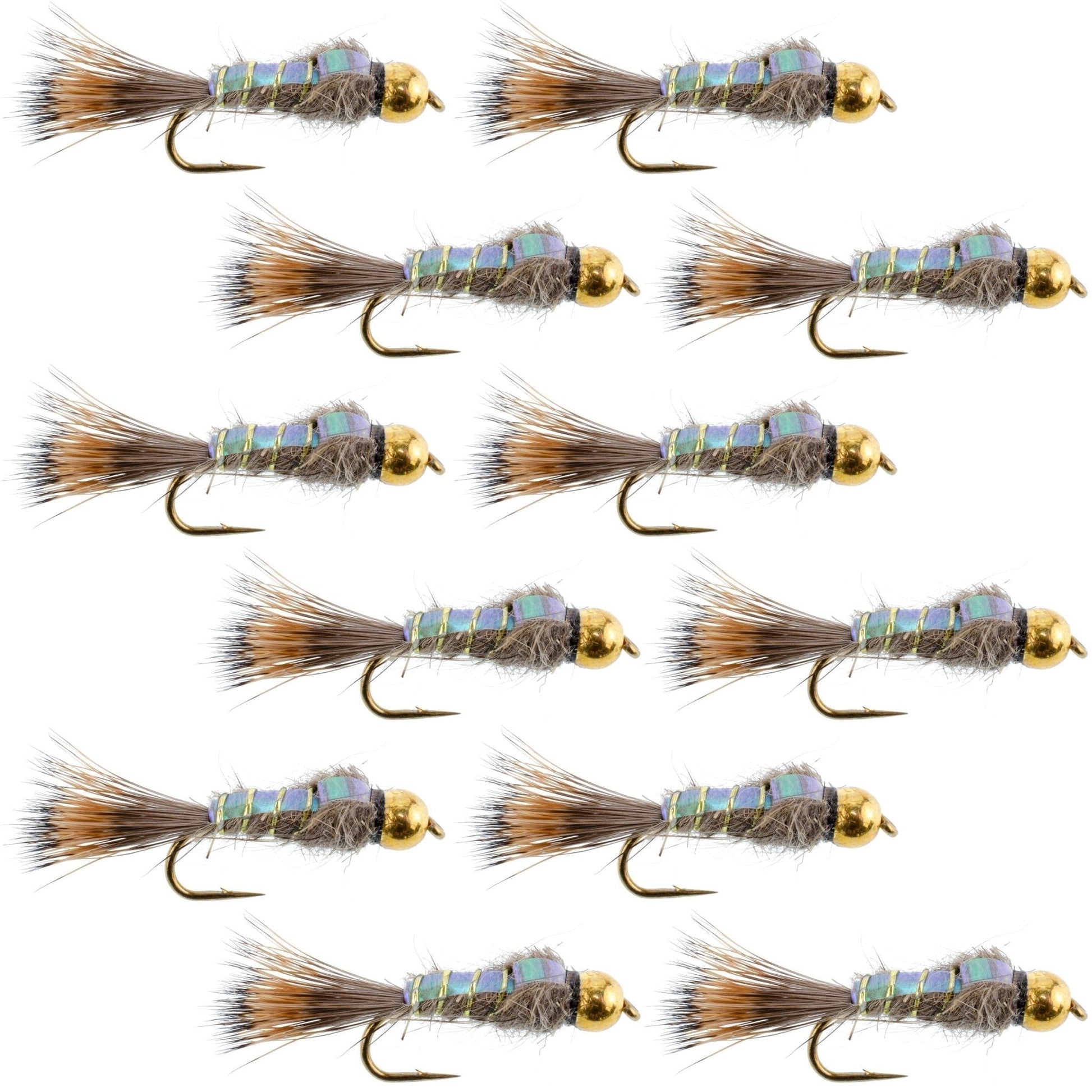 Tungsten Bead Flashback Gold Ribbed Hare's Ear Trout Fly 1 Dozen Nymph Wet Flies Size 14 - Hazy Fly Fishing