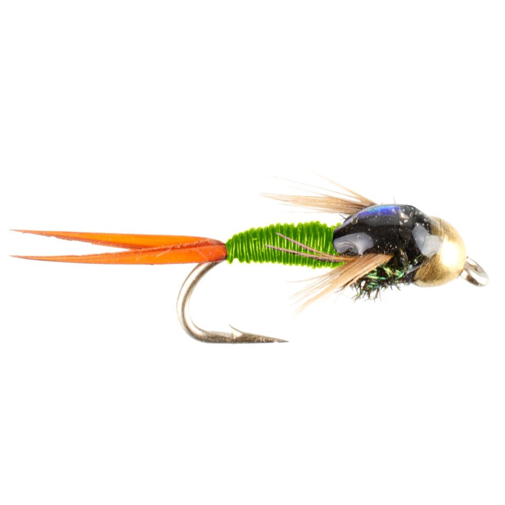 Tungsten Bead Head Chartreuse Copper John Nymph Fly Fishing Flies - Set of 6 Flies Hook Size 12 - Hazy Fly Fishing