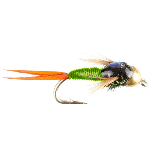 Tungsten Bead Head Chartreuse Copper John Nymph Fly Fishing Flies - Set of 6 Flies Hook Size 12 - Hazy Fly Fishing